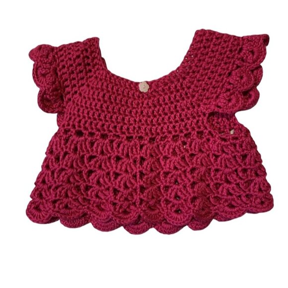 Hand Crocheted Open Knit Flutter Sleeve Top 3-6 Months - Picture 3 of 6